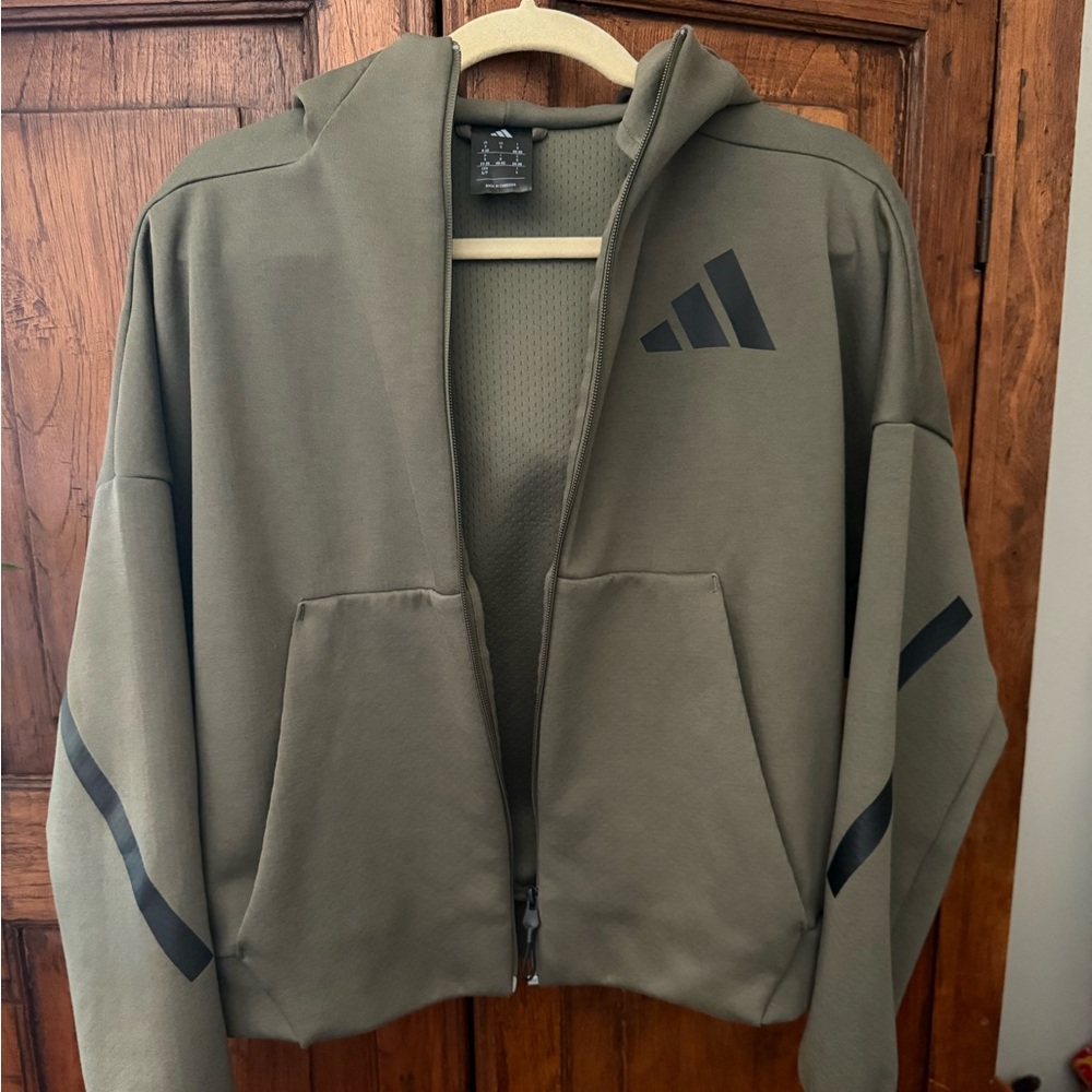 adidas Olive Green Hoodie with Black Accents
